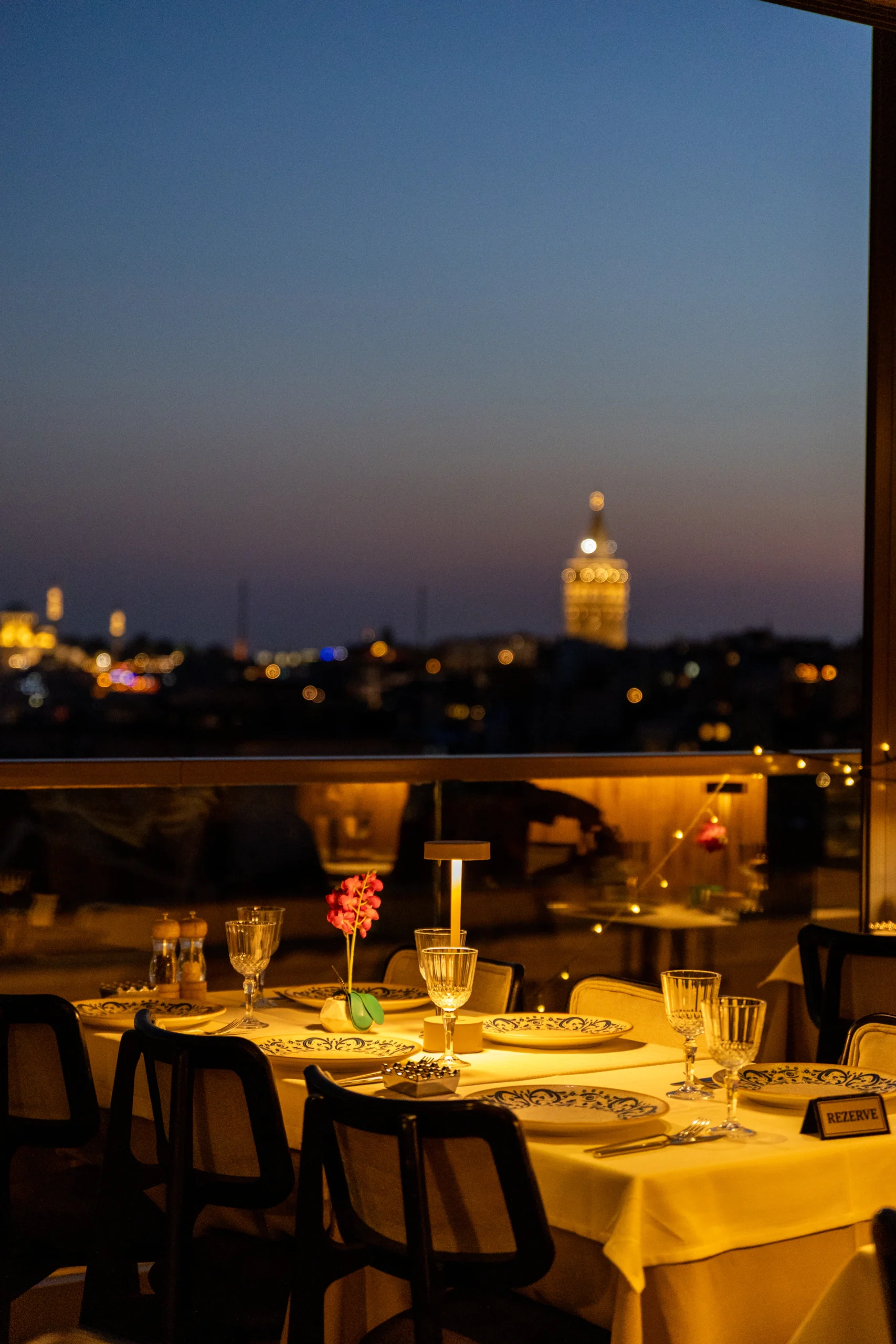 Romantic rooftop dinner setting at Arwin Roof in Istanbul
