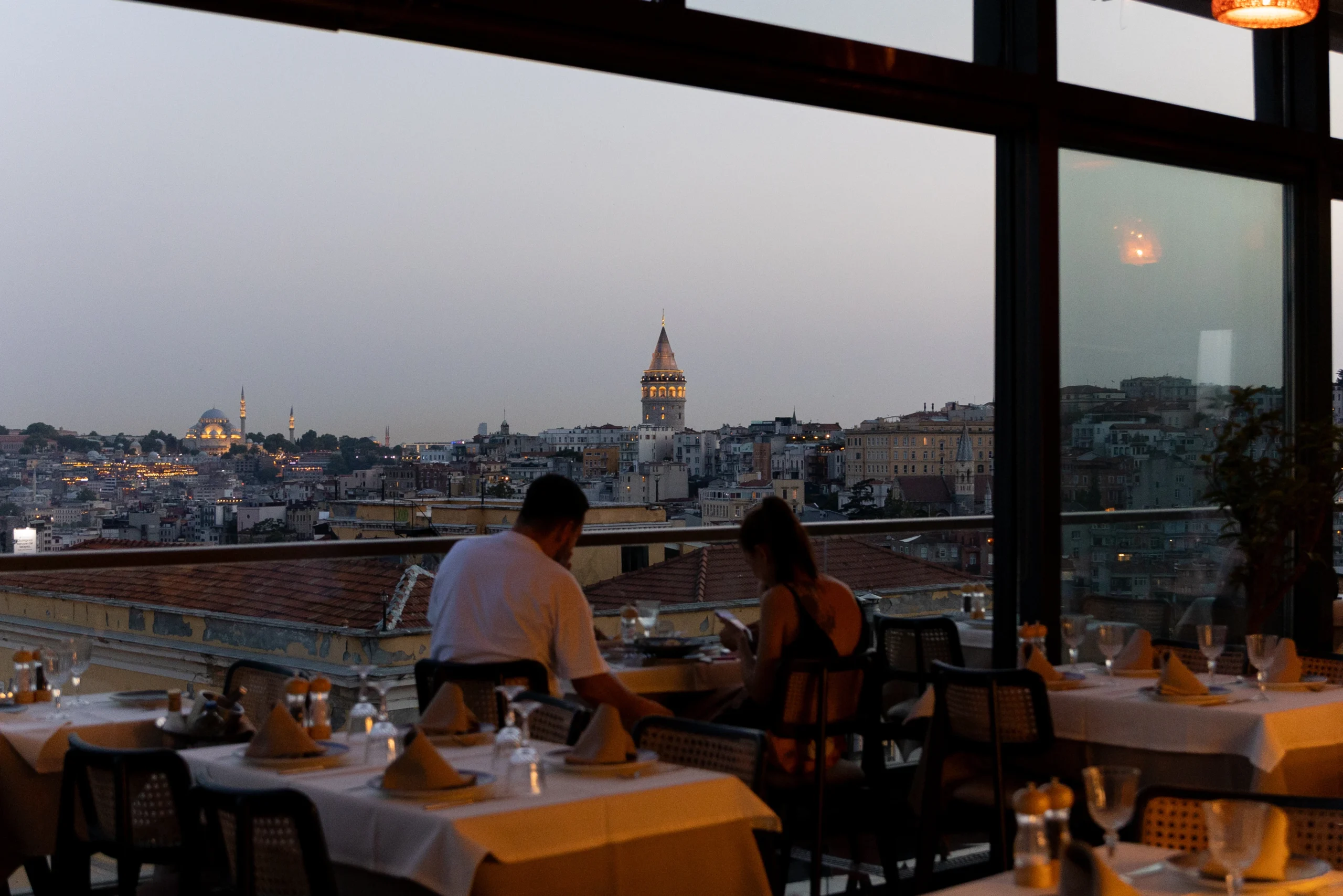Evening dining at Arwin Roof overlooking Cihangir and Galata Tower